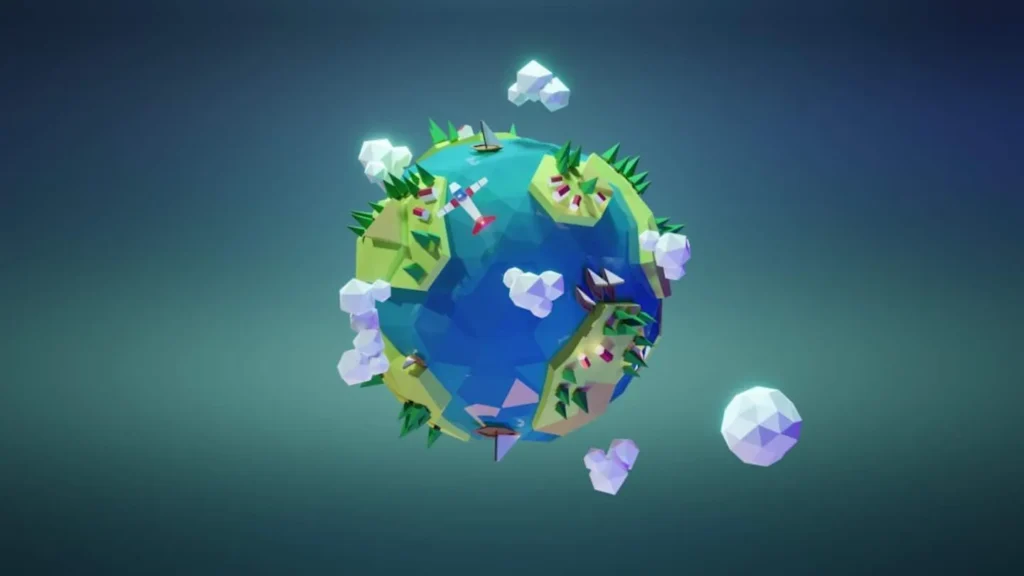 Low Poly Earth Illustration With Planes And Clouds