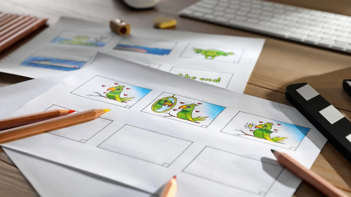 Storyboard Sketches On Drawing Desk