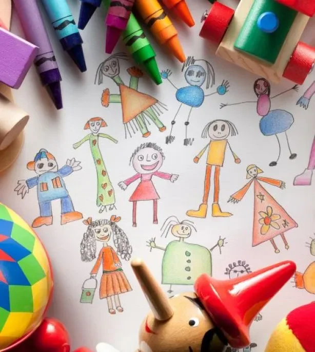 Children's Crayon Drawings And Toys