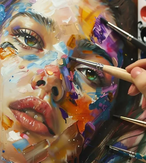 Colorful Portrait Painting With Brushes