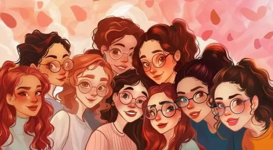 Illustrated Group Of Smiling Women Wearing Glasses